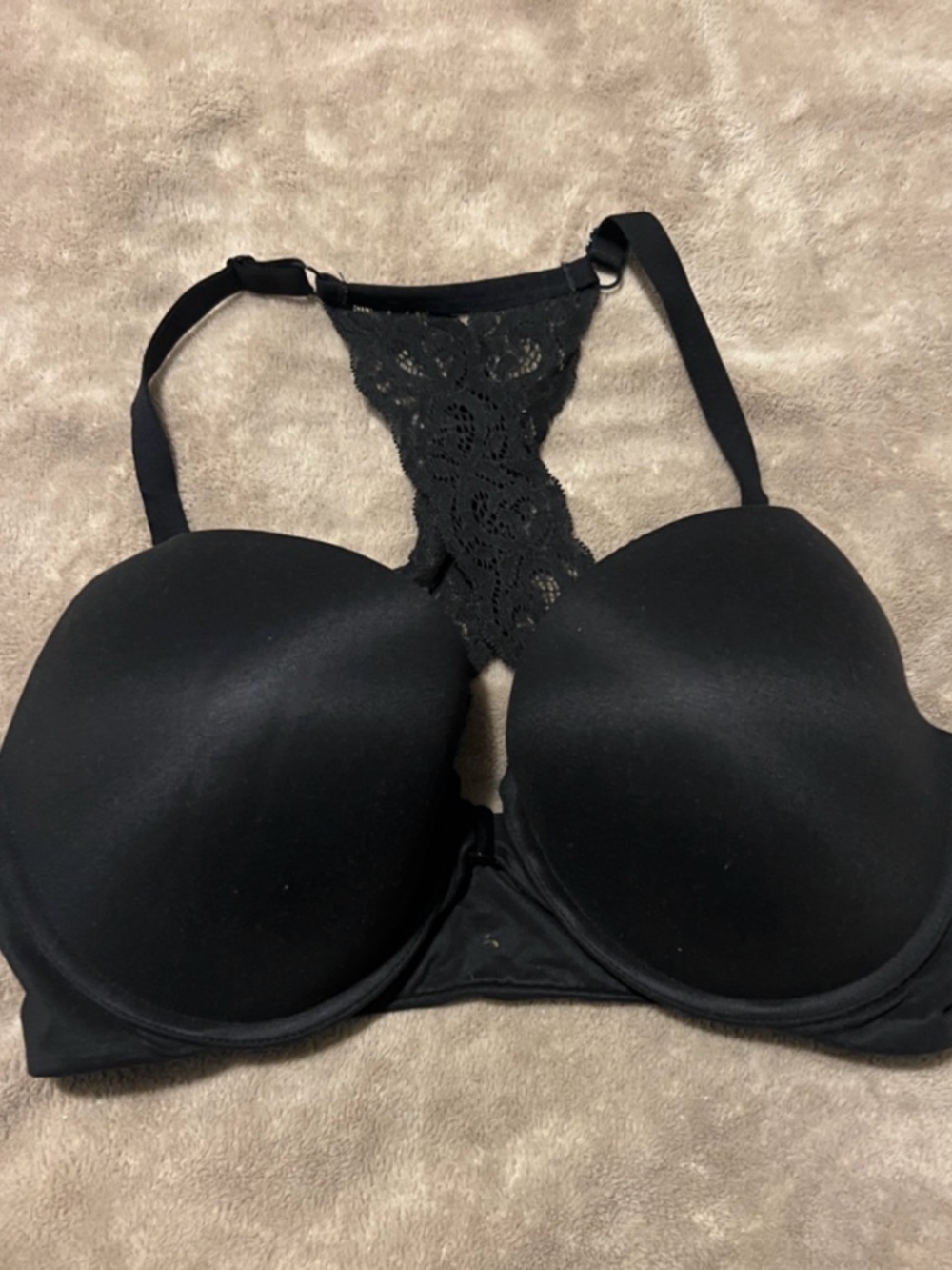 Victoria Secret Black Lace-Back Bra with Smooth Molded Cups